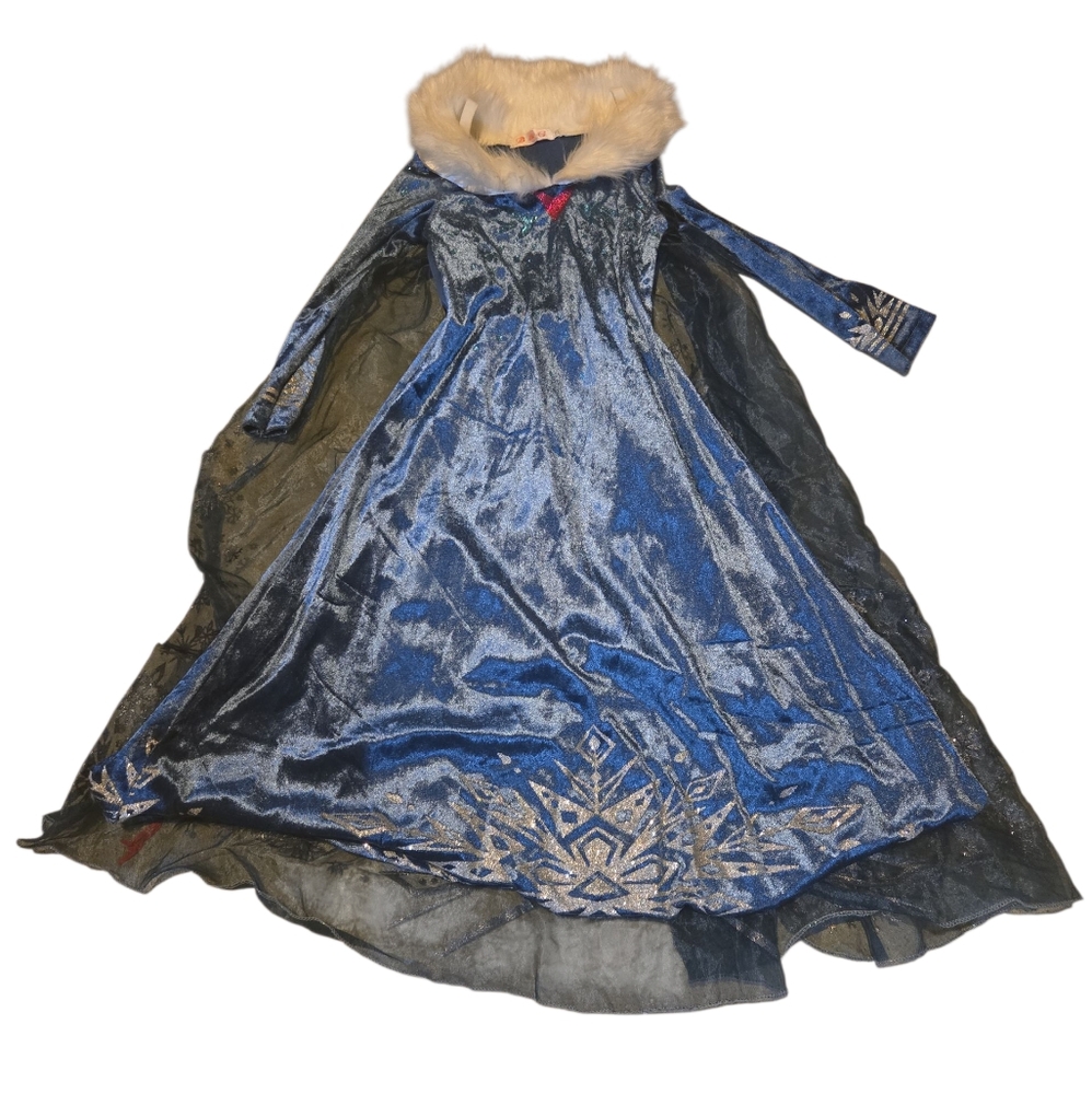 Frozen SNOW Princess Queen, Blue Velvet Dress with Fur Collar and Glitter Cape